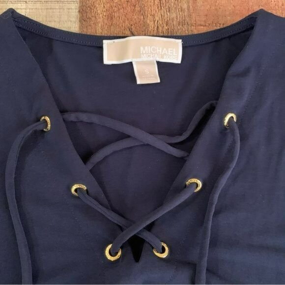 Michael Michael Kors navy lace up with gold eyelets sleeveless dress size small - Picture 3 of 6